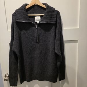 Aerie Half Zip Pullover Sweater Charcoal  Gray Waffle Knit Ribbed Collar Men's S